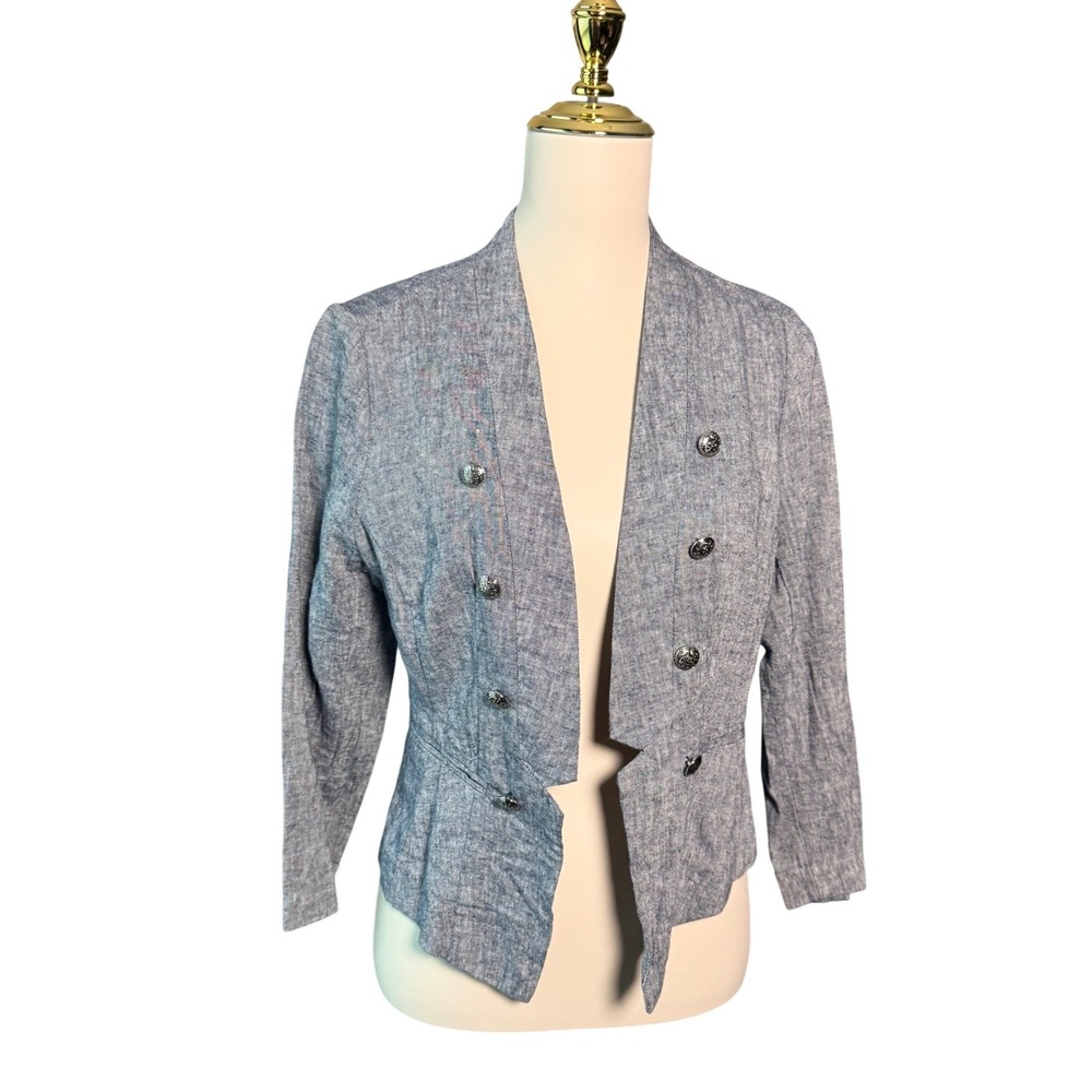 Kate & Rosy Blue Linen Blend Double Breasted Blazer Jacket Size S